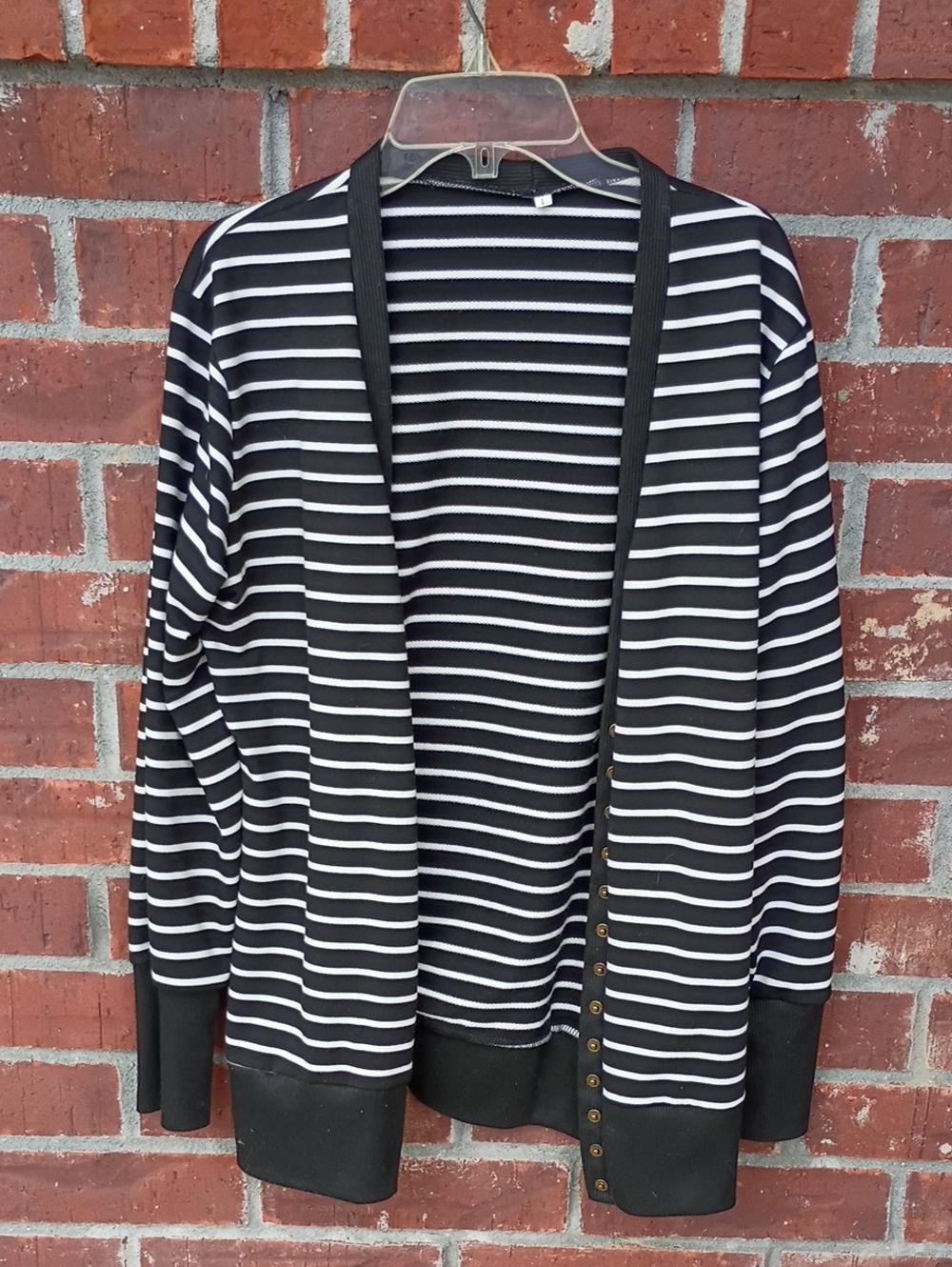 Striped Open-Front Black & White Women’s Cardigan